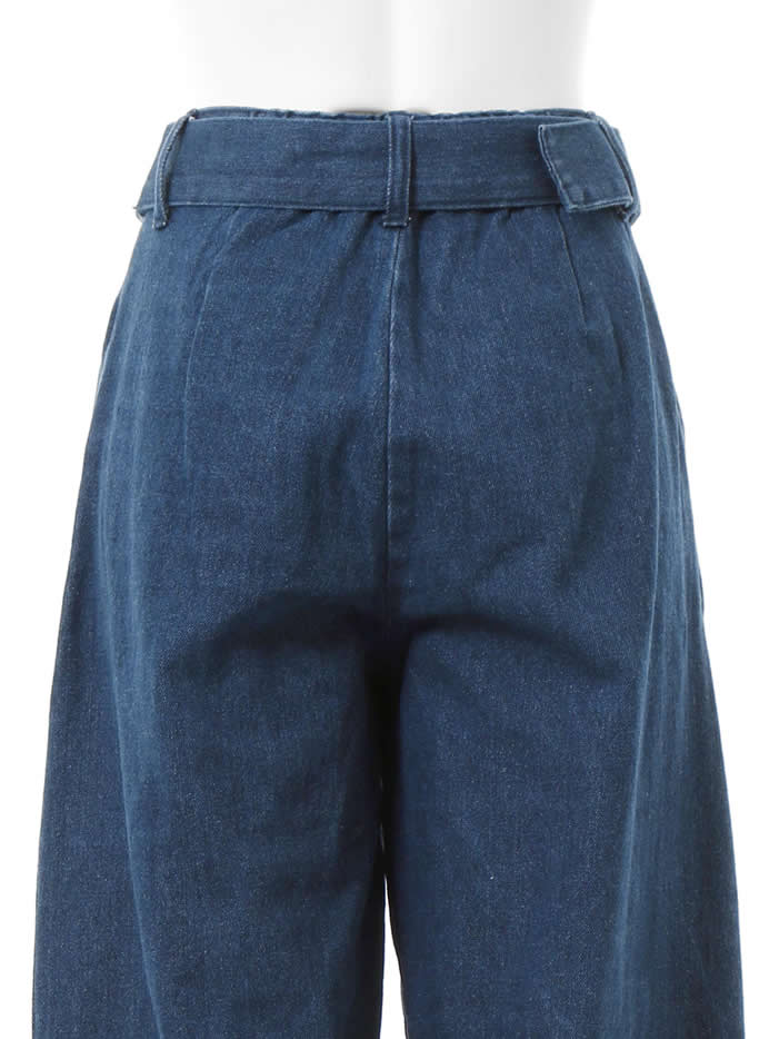 ベルト付きワイドデニムパンツ