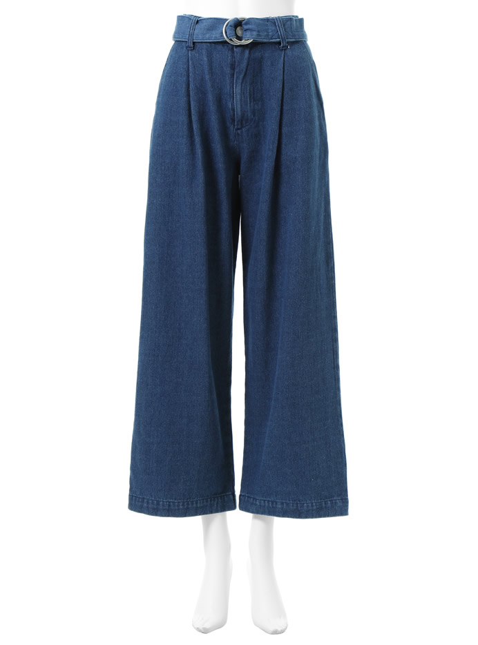 ベルト付きワイドデニムパンツ