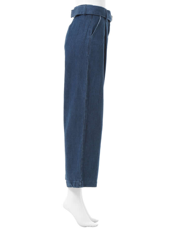 ベルト付きワイドデニムパンツ