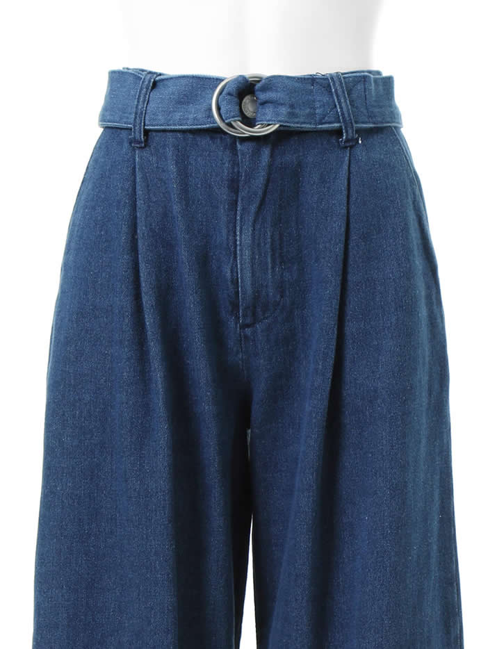 ベルト付きワイドデニムパンツ