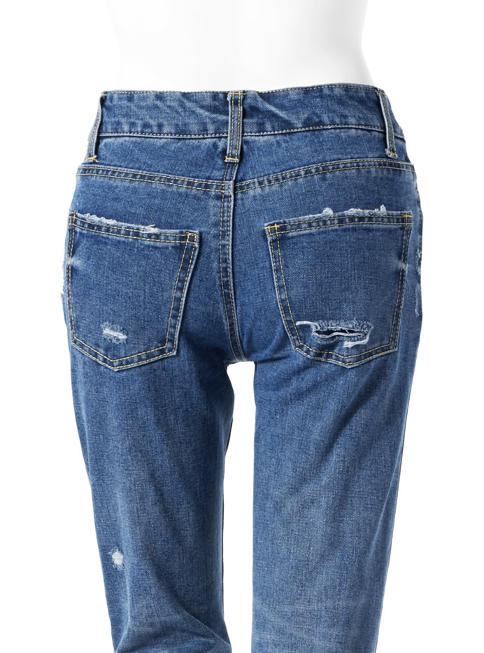 クラッシュテーパードデニムパンツ