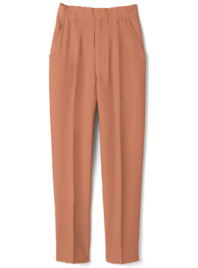 リネンライククロップド丈センタープレステーパードパンツ