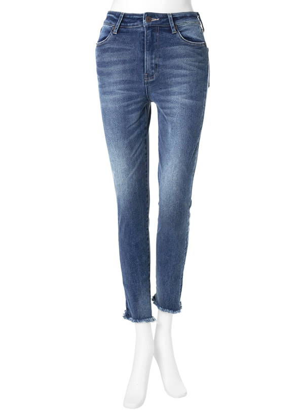 フリンジヘムストレッチデニムパンツ