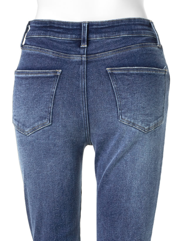 フリンジヘムストレッチデニムパンツ