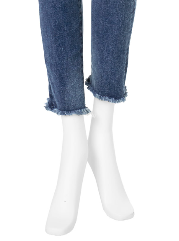 フリンジヘムストレッチデニムパンツ