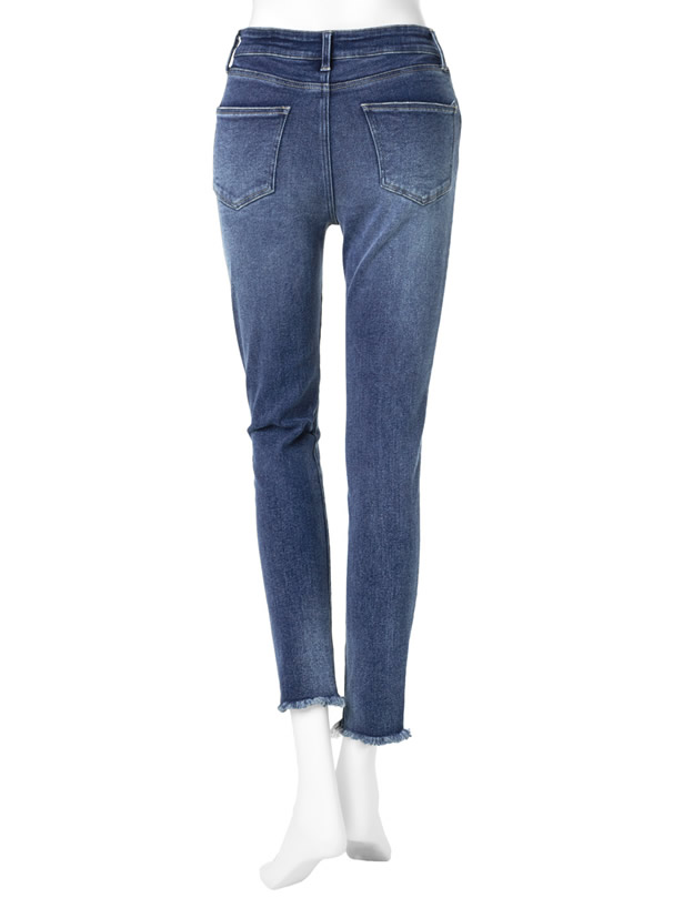 フリンジヘムストレッチデニムパンツ