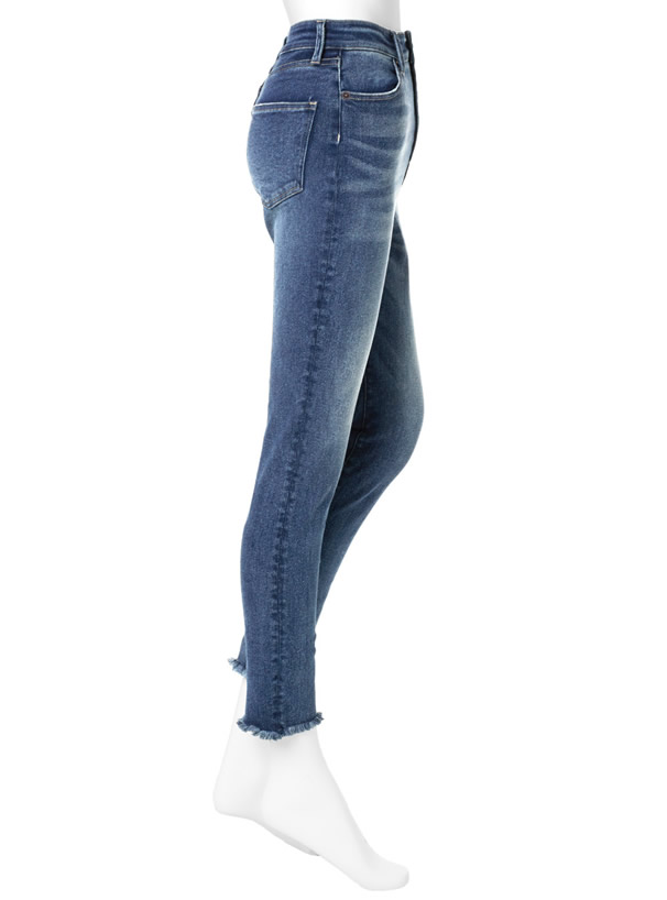 フリンジヘムストレッチデニムパンツ
