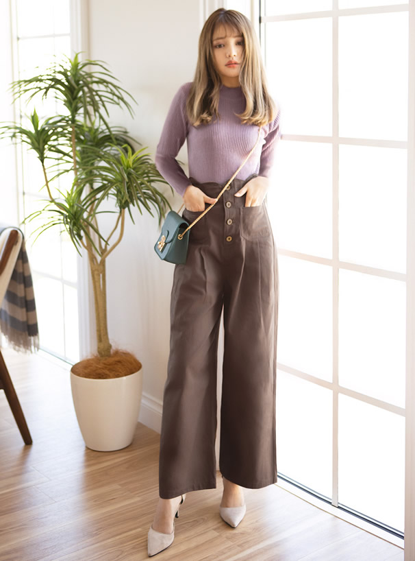 スカラップハイウエストワイドパンツ