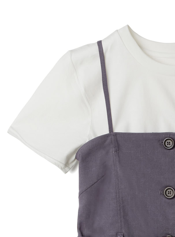 TシャツXベルト付フロントボタンベアワンピースセット