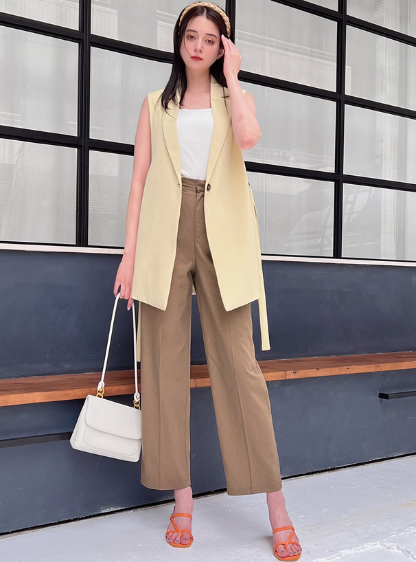 コットンリネン混センタープレスワイドパンツ