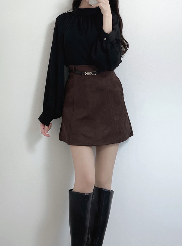 ベルト付き台形ミニスカート