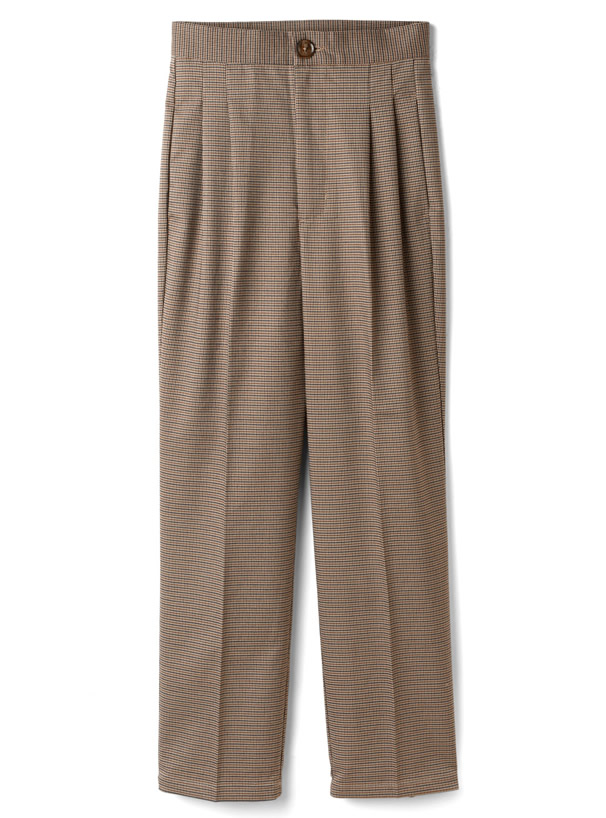チェック柄センタープレステーパードパンツ