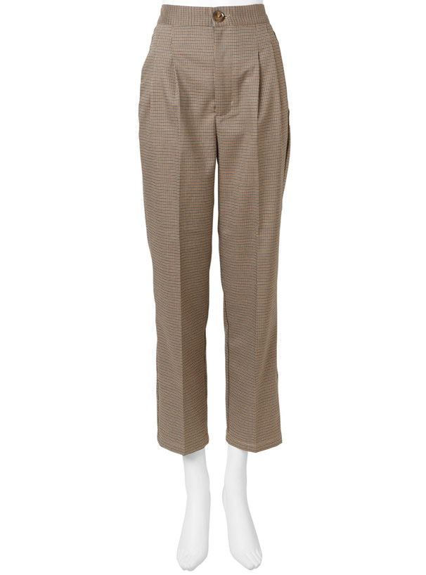 チェック柄センタープレステーパードパンツ