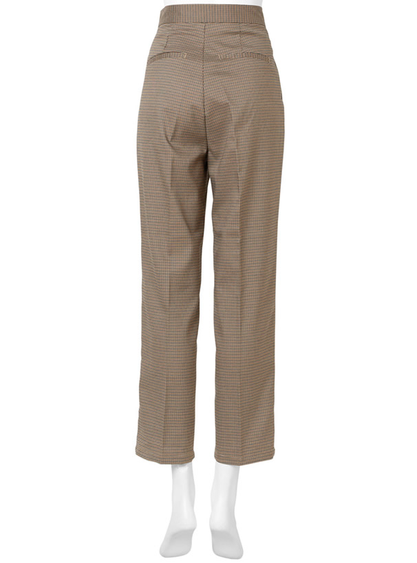 チェック柄センタープレステーパードパンツ