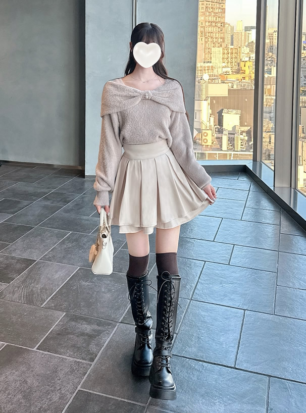 インパン付きハイウエストプリーツミニスカート