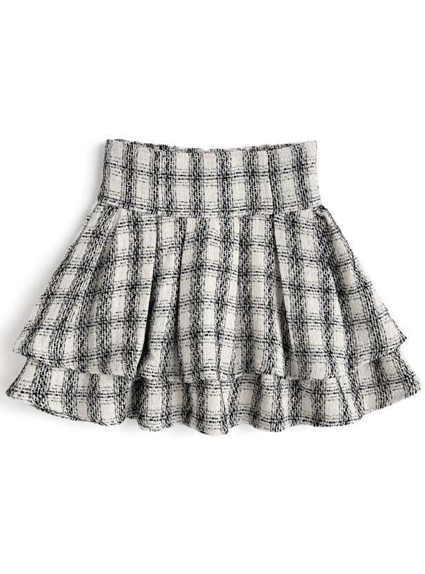 ハイウエストツイードチェックフレアミニスカート