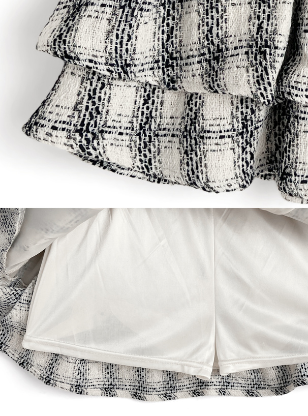 ハイウエストツイードチェックフレアミニスカート