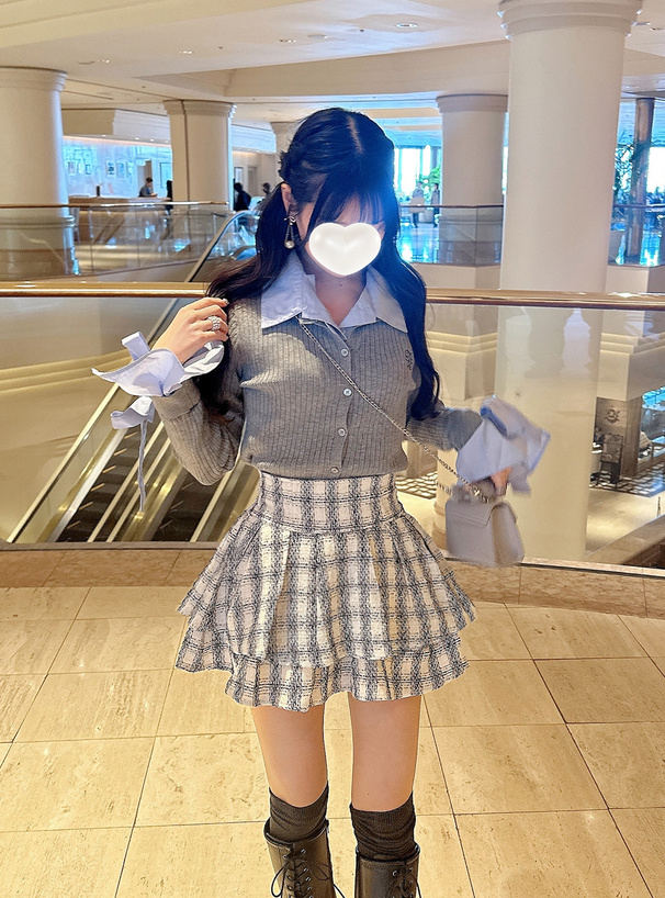 ハイウエストツイードチェックフレアミニスカート[gm827] | レディース