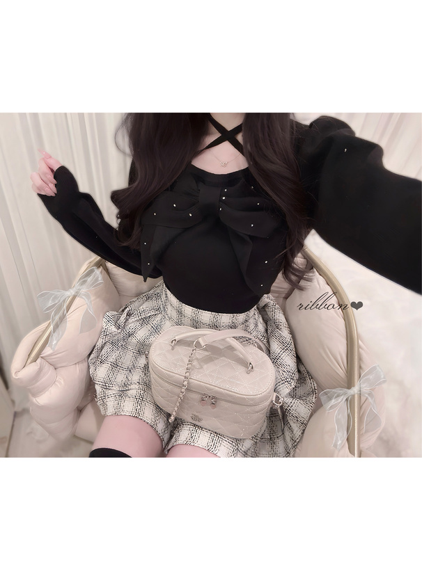 ハイウエストツイードチェックフレアミニスカート