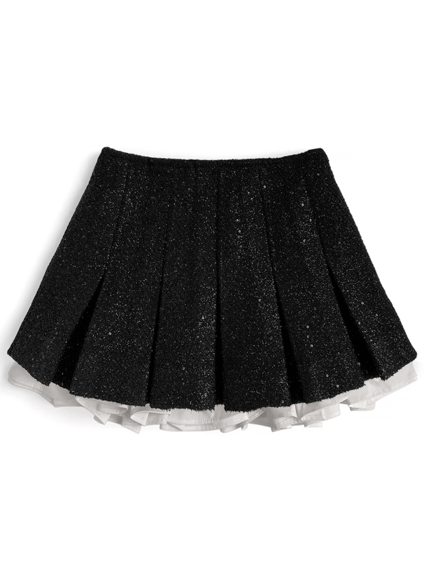 インパン裏地付きフリルツイードプリーツミニスカート[gm838]