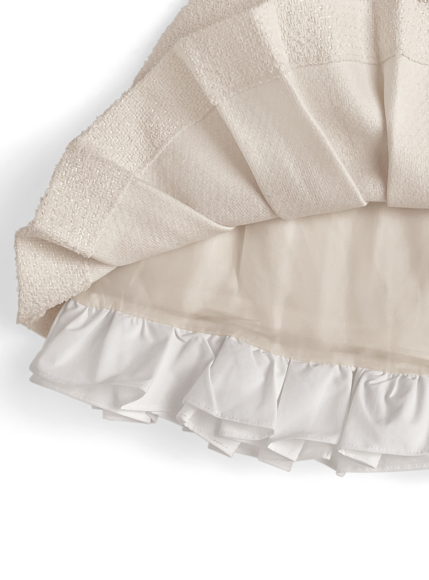 インパン裏地付きフリルツイードプリーツミニスカート