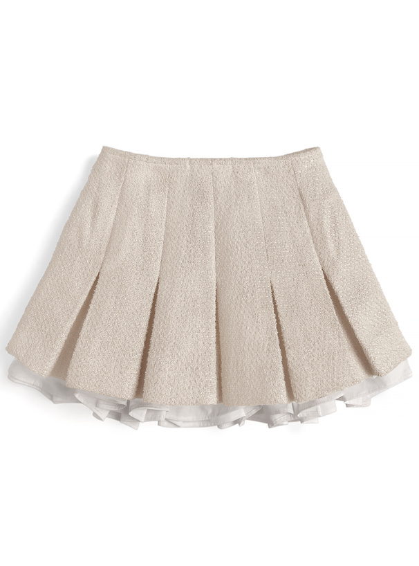インパン裏地付きフリルツイードプリーツミニスカート
