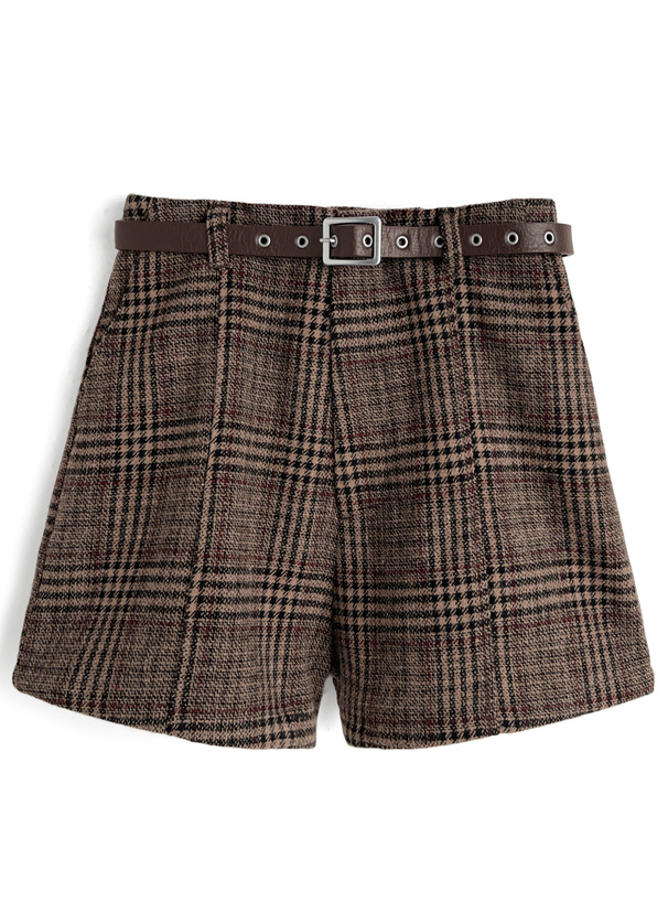 ベルト付きチェック柄ショートパンツ[gm840] | レディースファッション