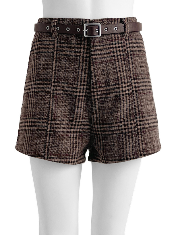 ベルト付きチェック柄ショートパンツ[gm840] | レディースファッション