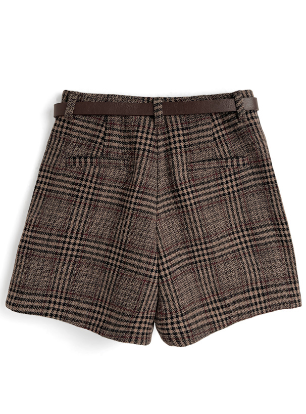 ルタオチェック柄ショートパンツ ベルト付きチェック柄ショートパンツ[gm840] | レディースファッション