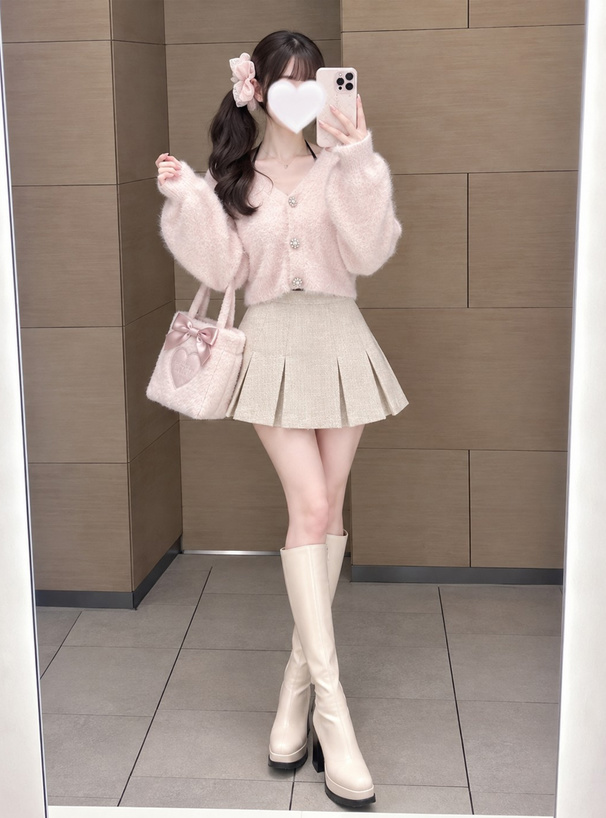 インパン付きツイードプリーツミニスカート