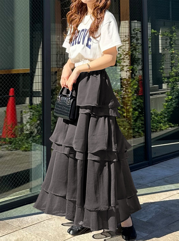 サテン×メッシュティアードスカート[gn122] | レディースファッション