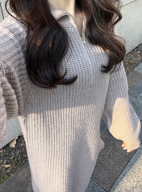 ハーフジップニットワンピース