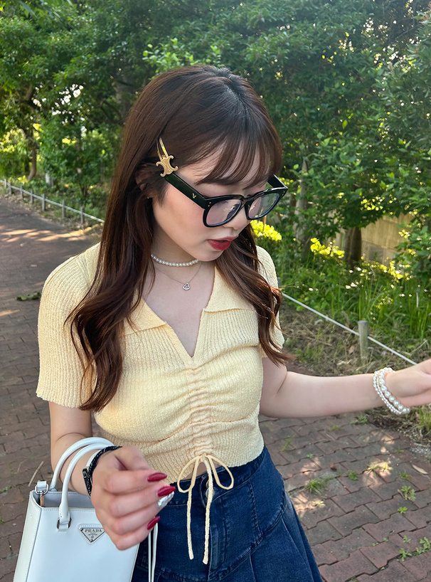 ドロストリボンニットトップス