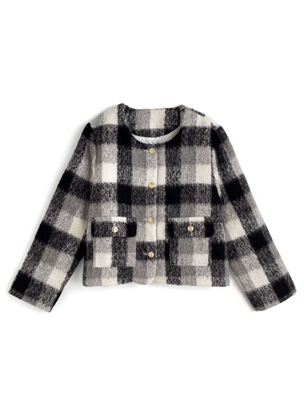 チェック柄シャギージャケット[gn358a] | レディースファッション通販