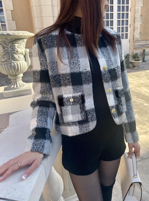 チェック柄シャギージャケット[gn358a] | レディースファッション通販