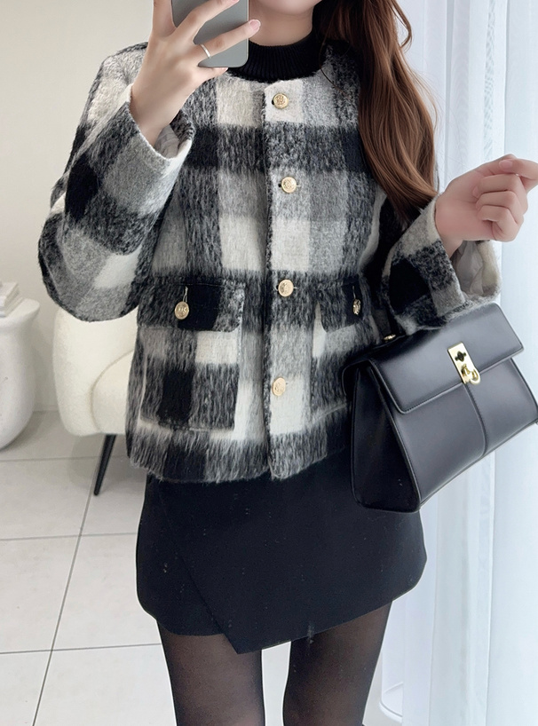 チェック柄シャギージャケット