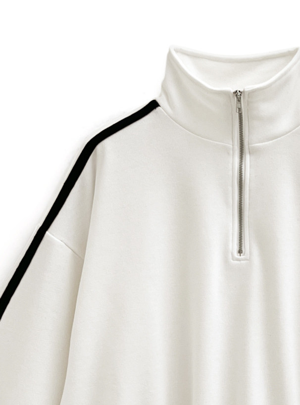 袖リボンハーフジップスウェットトップス