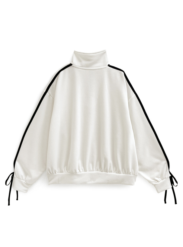 袖リボンハーフジップスウェットトップス