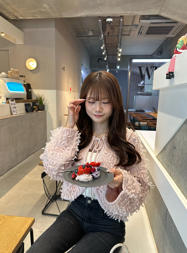 ダブルリボンループ編みニットカーディガン