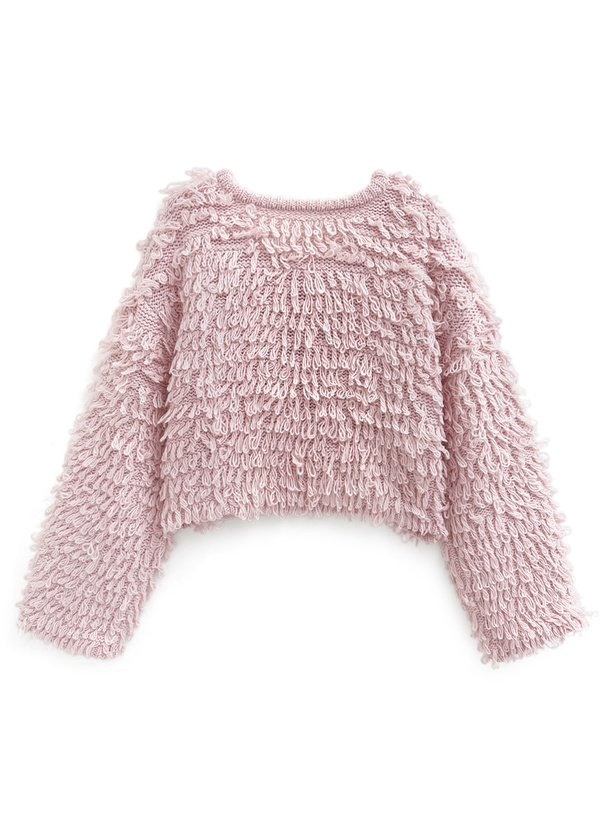 ダブルリボンループ編みニットカーディガン