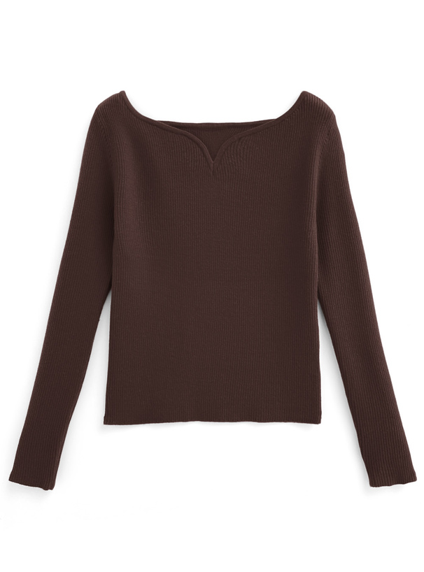 ハートネックリブニットトップス