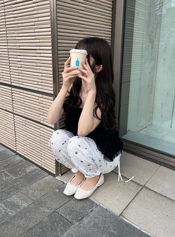 フラワー柄ジャガードリボンジョガーパンツ