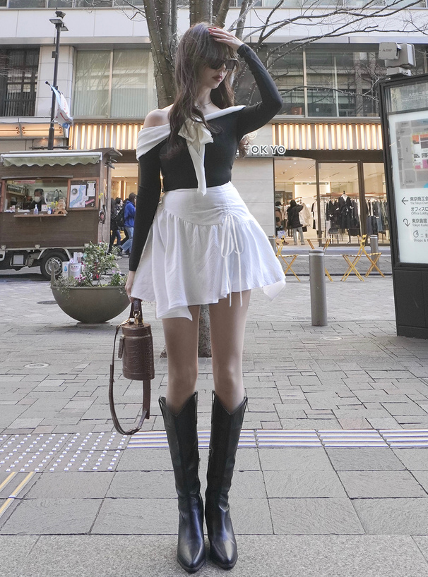 インパン裏地付きリボンイレヘムミニスカート