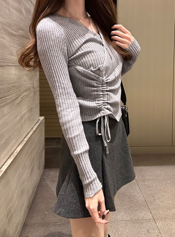 カシュクールドロストリボンリブニットトップス
