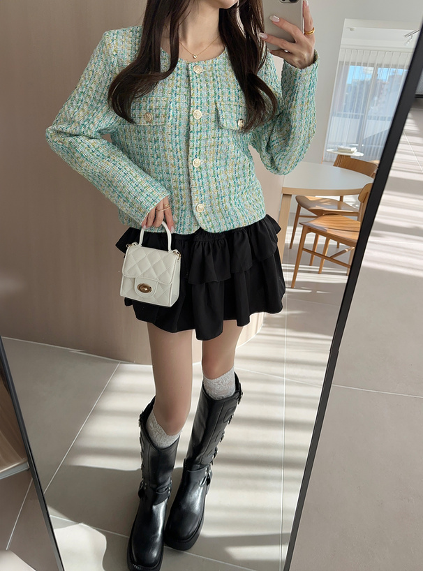 ラメツイードチェック柄ショート丈ジャケット