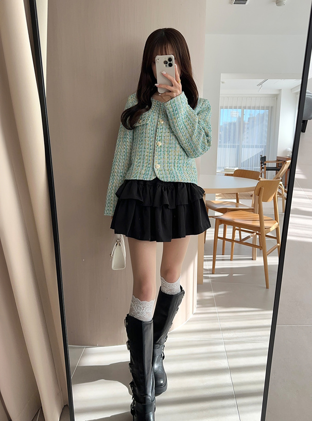ラメツイードチェック柄ショート丈ジャケット