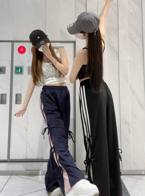配色サイドリボンラインパンツ
