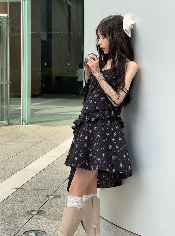 花柄フリルアシンメトリーキャミミニワンピース[gn428