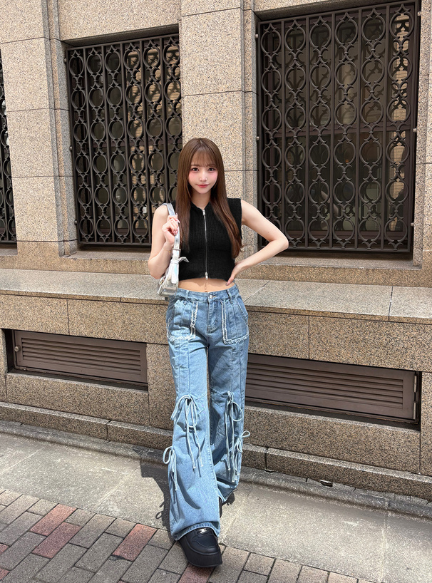 ジップフーディニットトップス