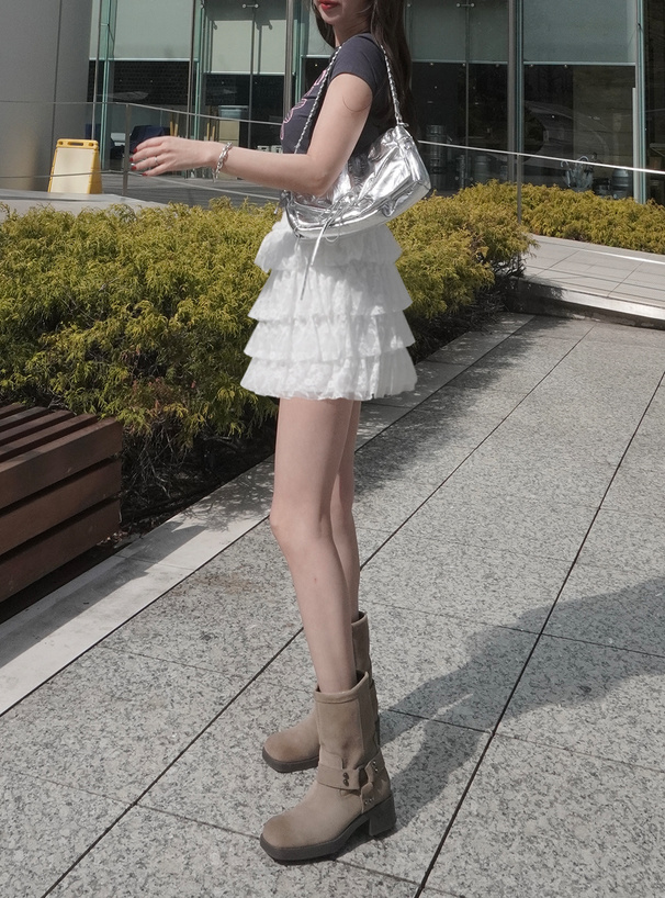 インパン裏地付花柄レースフリルミニスカート